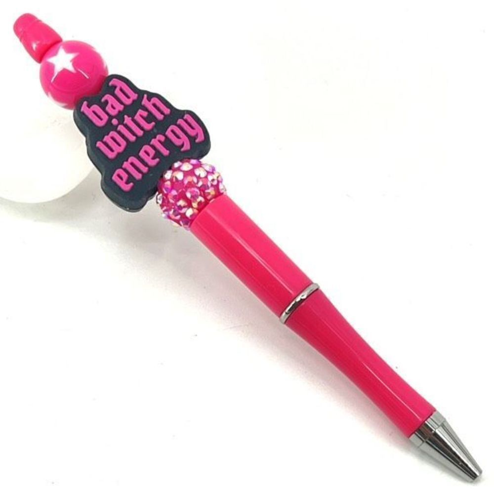 Bad Witch Energy Halloween pen handmade NEW bling rhinestone hot pink black